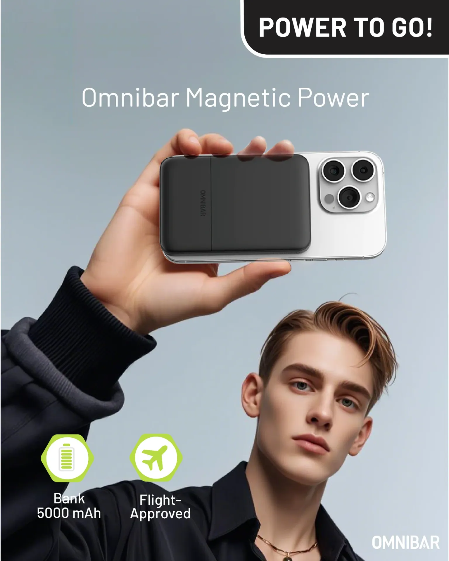 Omnibar Portable Power Bank 5000mAh Model : PBK5KA Battery Cell Capacity : 5000mAh Lithium battery energy : 5000mAh 3.7Vdc/18.5Wh Rated Capacity : 2700mAh (5V⎓3A) USB-C Input  : 5V⎓3A 9V⎓2A (18W Max) USB-C Output : 5V⎓3A 9V⎓2.22A 12V⎓1.67A (20W MAX) Wireless Output : 5W / 7.5W / 10W / 15W Foreign Object Detection Function: Yes Materials: Fireproof PC + ABS + Aluminum Size: 4.09×2.64×0.39 in Weight: 0.30 lbs Certification: FCC CE ETL Qi2 CCC